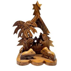 Hand-Carved Olive Wood Nativity Scene Bethlehem Holy Land Christmas Décor